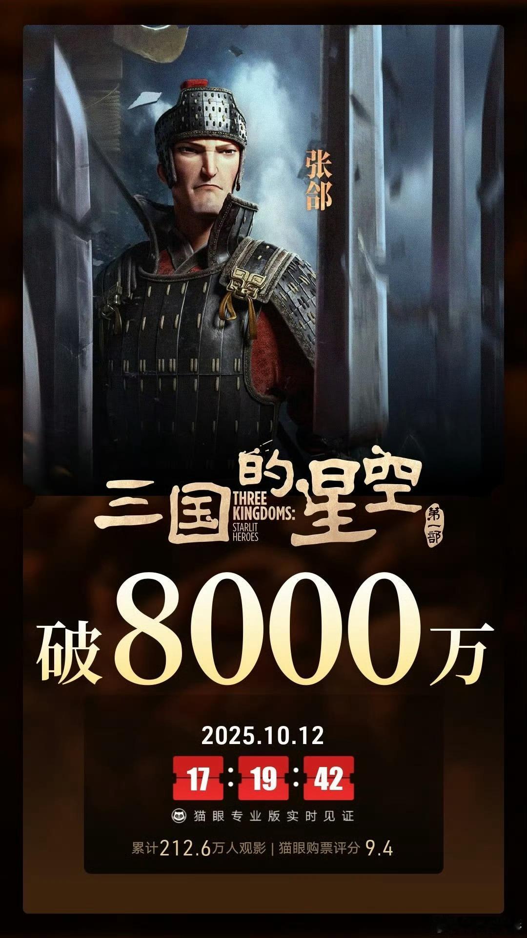 三国的星空第一部总票房破8000万据猫眼专业版数据，电影 三国的星空第一部 上映