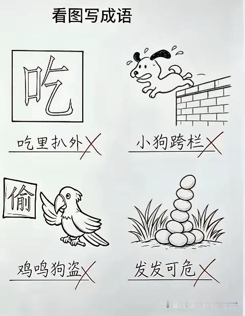 我只猜到第二个是狗急跳墙，其他三个确实想不出来，有猜到的朋友，欢迎评论区说说。