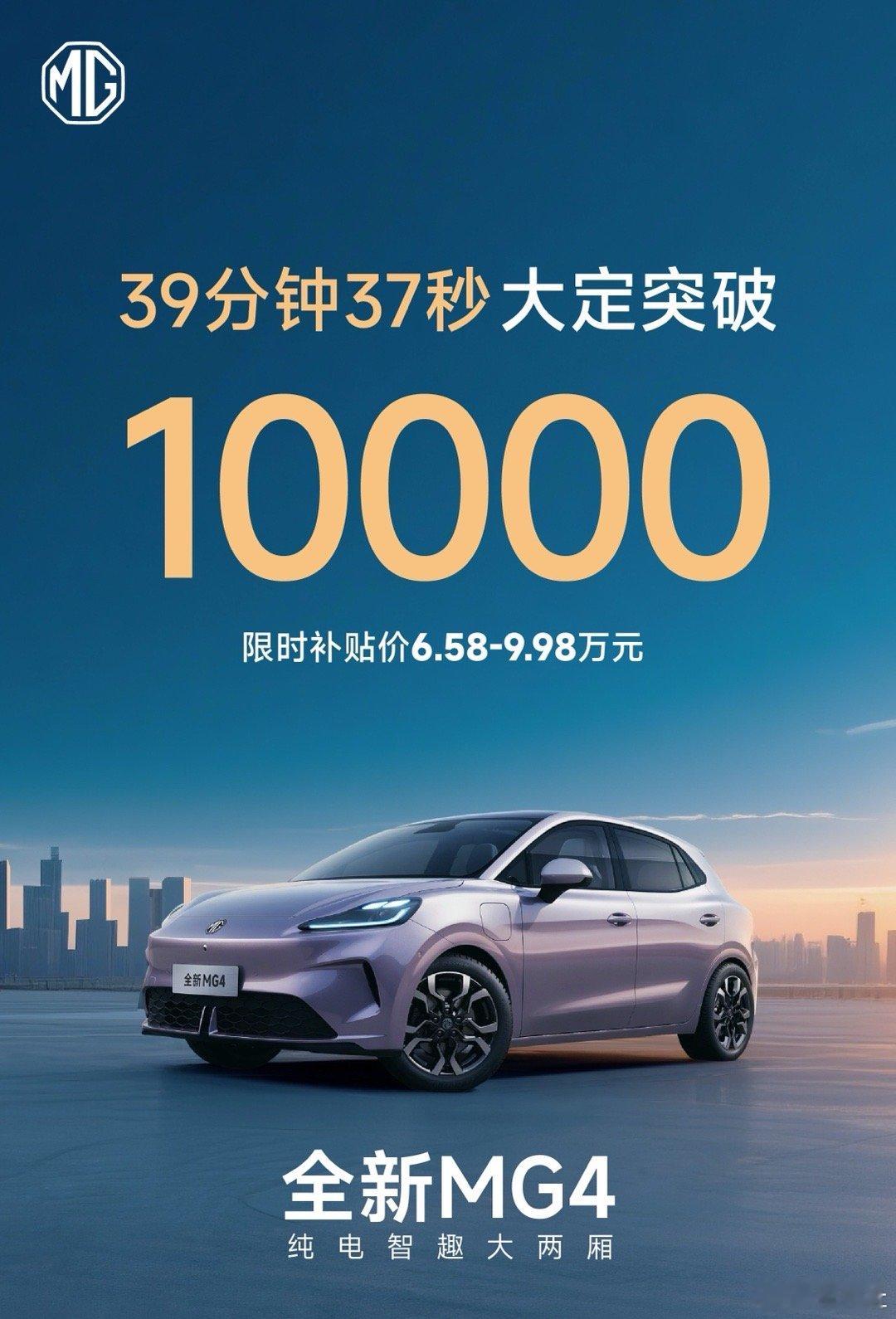 全新MG4  39分37秒大定突破10000！ ​​​