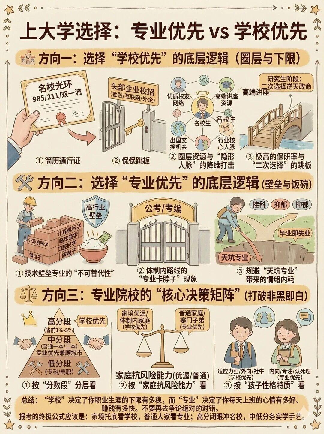 专业还是学校优先的决策逻辑。“学校”决定了你职业生涯的下限有多稳，而“专业”决定