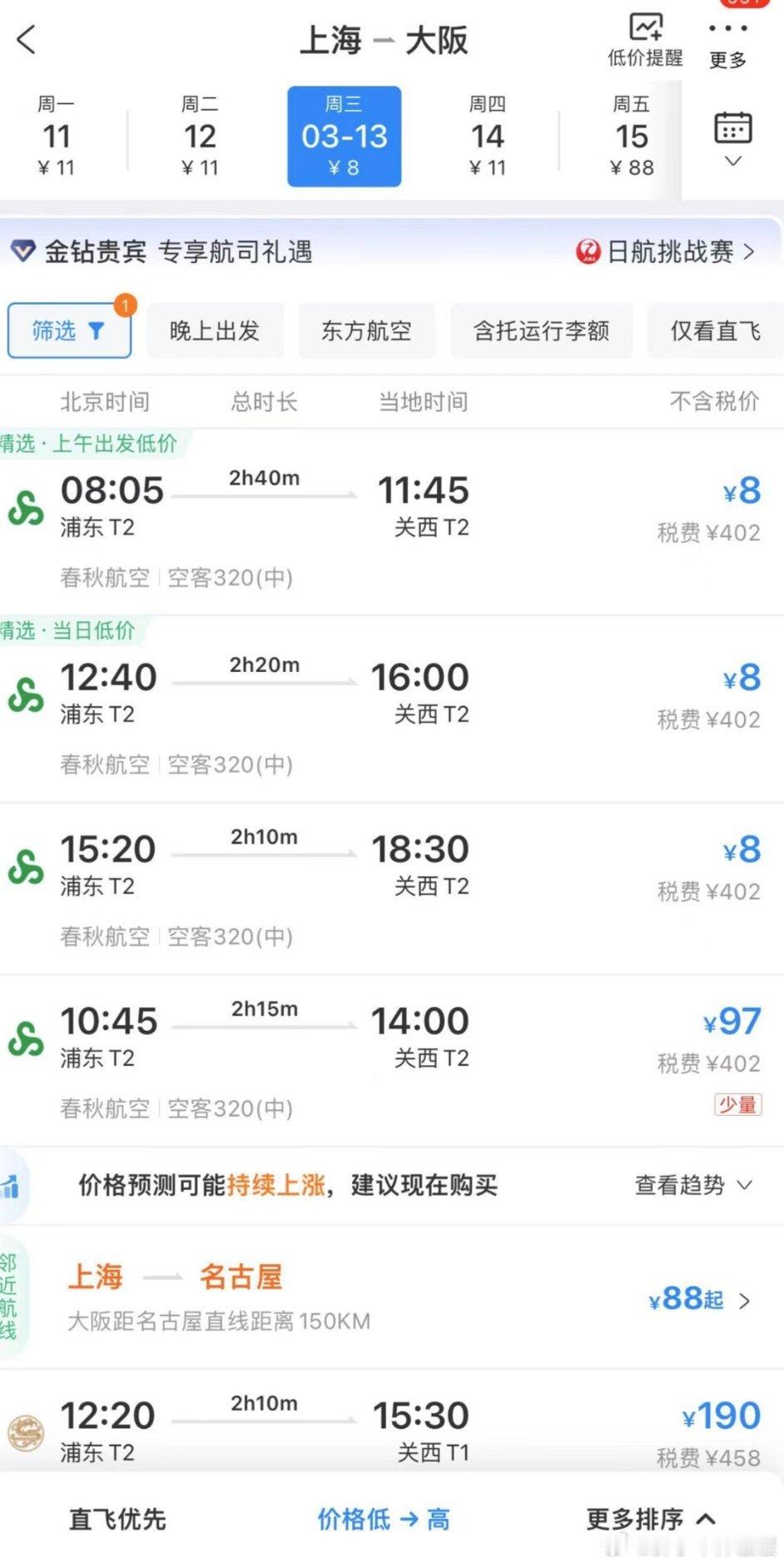 #上海飞大阪机票仅8元#？？什么？？这么便宜？春秋航空便宜到这个地步了嘛？[允悲