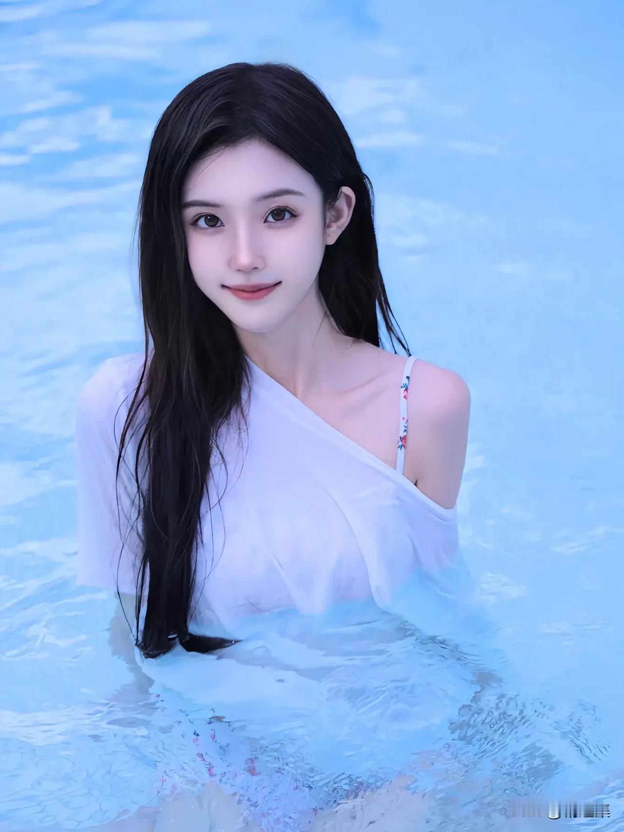 夏日清凉泳池照，白裙飘飘，水波荡漾，少女心满满！🌊💦👗