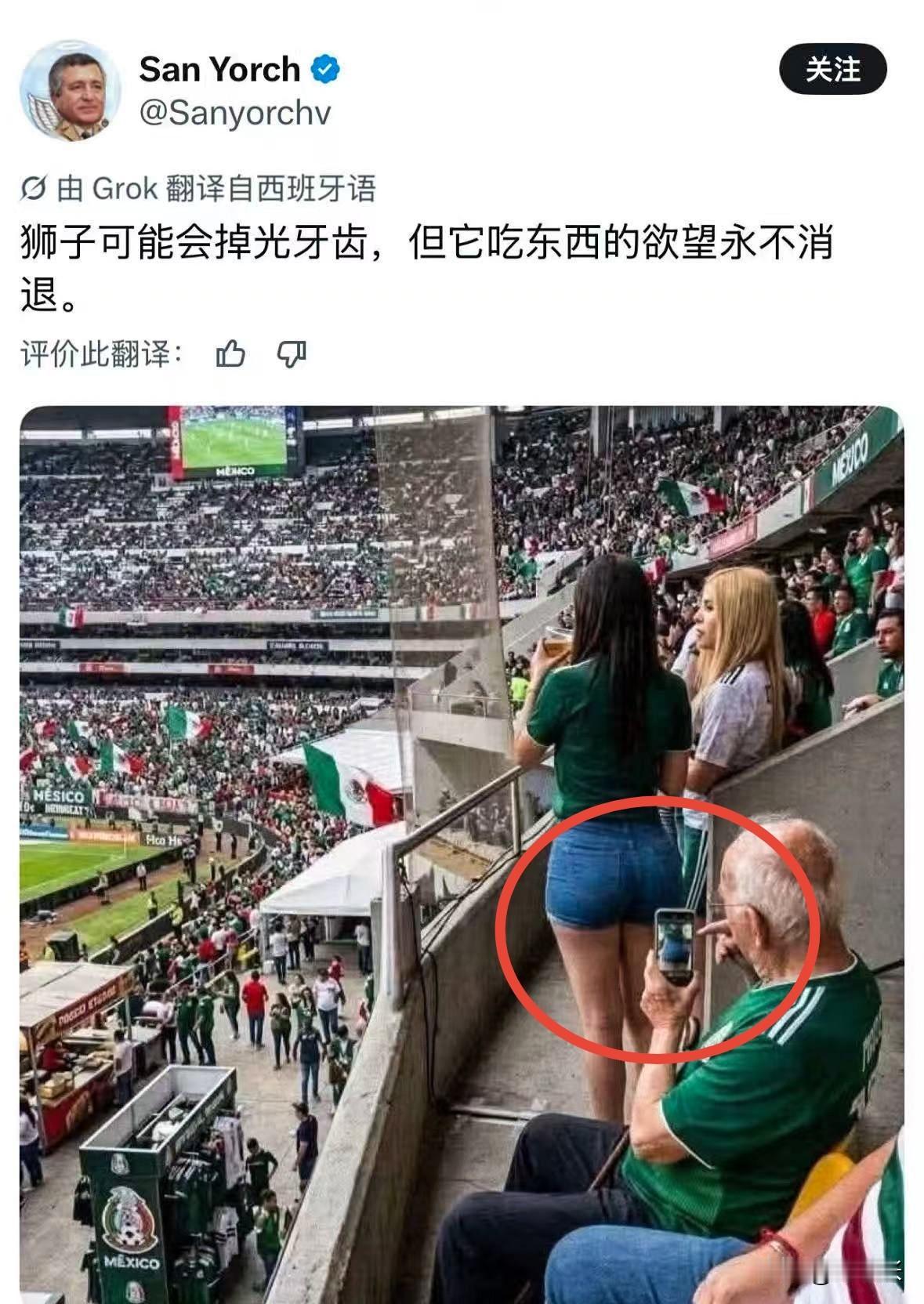 果然男人不挂在墙上永远不会老实，对于这个事是没有国界的！

看到国外赛场观众席上