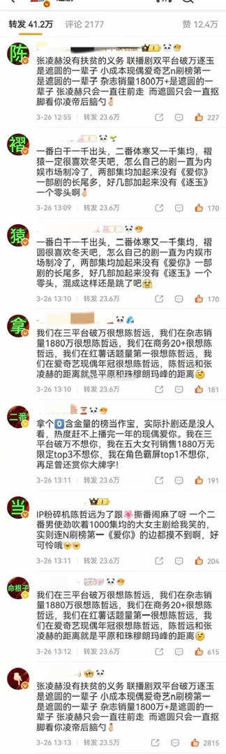 张凌赫粉丝给陈哲远排字了
