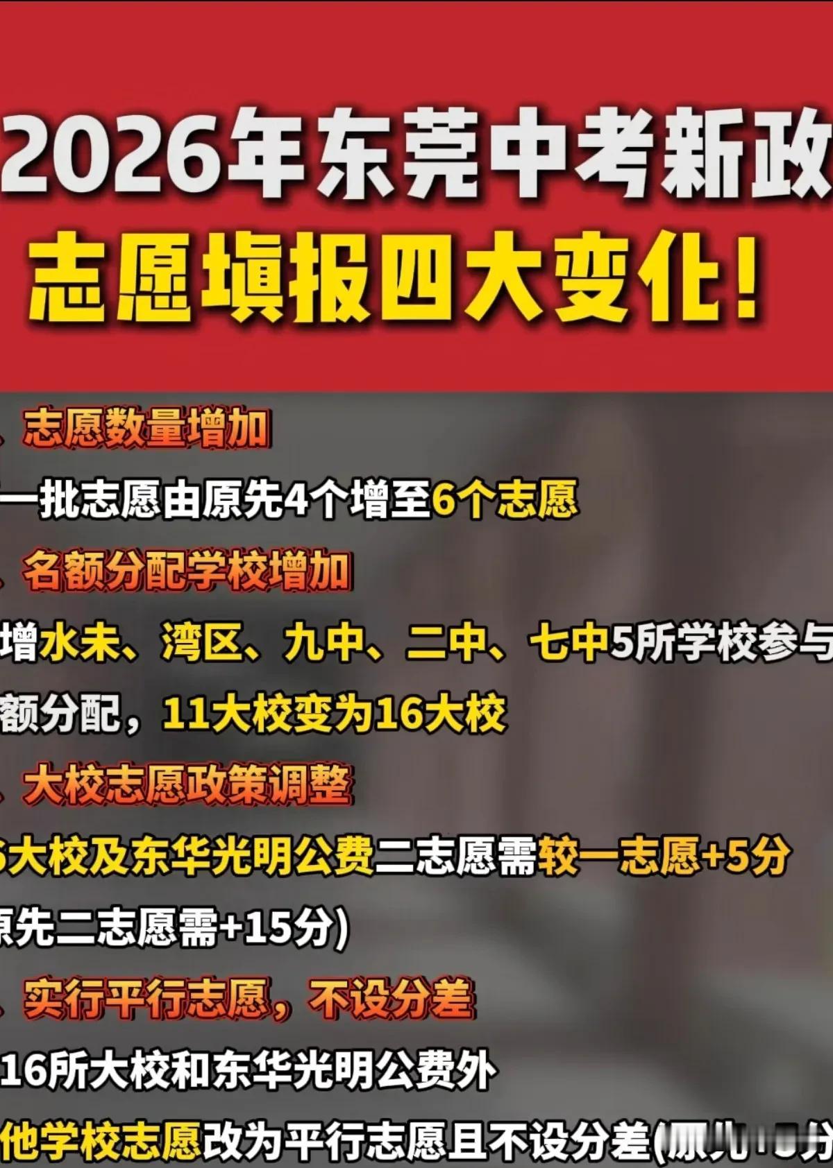 2026年东莞中考改革四大核心变化！
 2025年，东莞中考名额分配学校已从“八