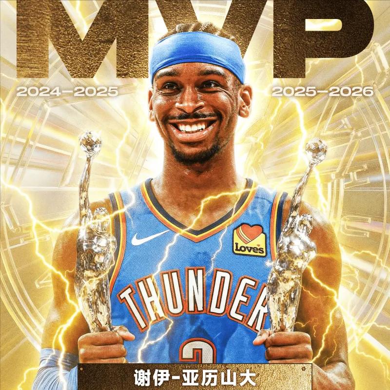 二连MVP！Shams：雷霆球员亚历山大当选本赛季常规赛MVP
05月18日讯，