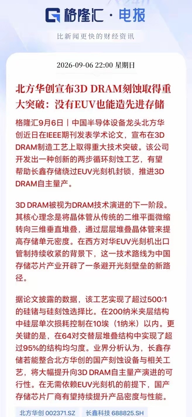 重大利好！半导体设备出现重大突破，明天半导体芯片行业应该有望大幅高开！中国半导体