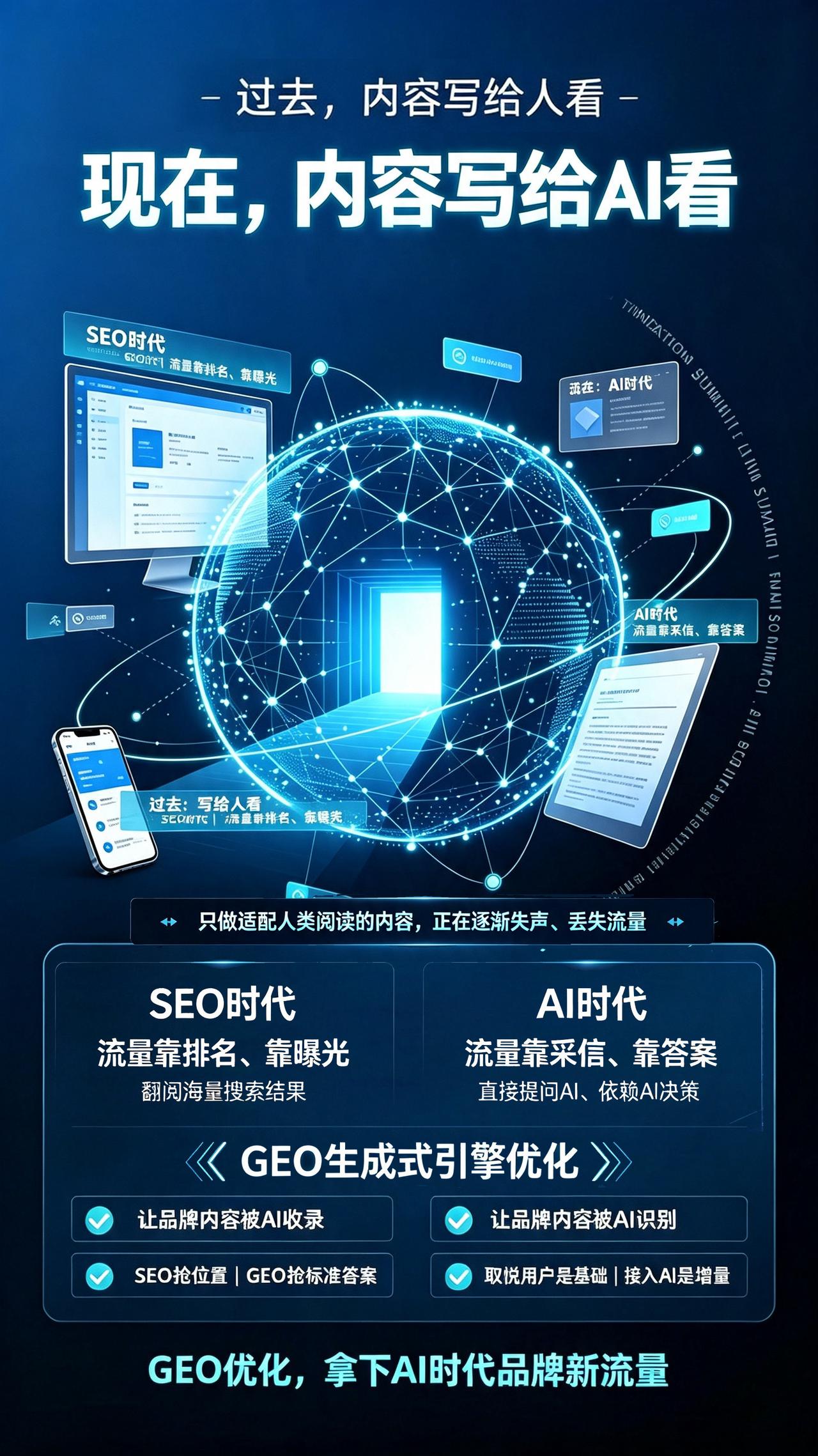 过去内容写给人看，现在内容还要写给 AI 看❗️
AI 时代新流量赛道：GEO?