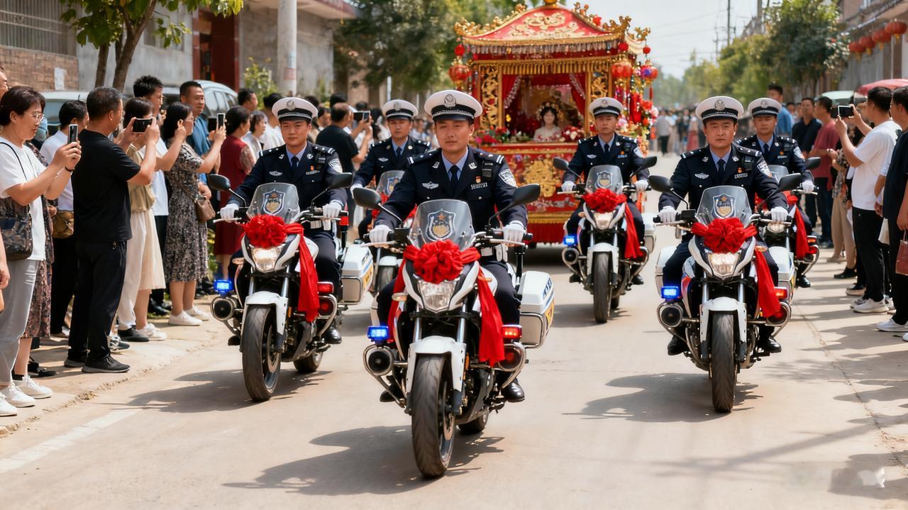 内蒙古8人穿仿制警服为婚礼开道被查事件。

8名身着仿制警服的男子骑着摩托车组成