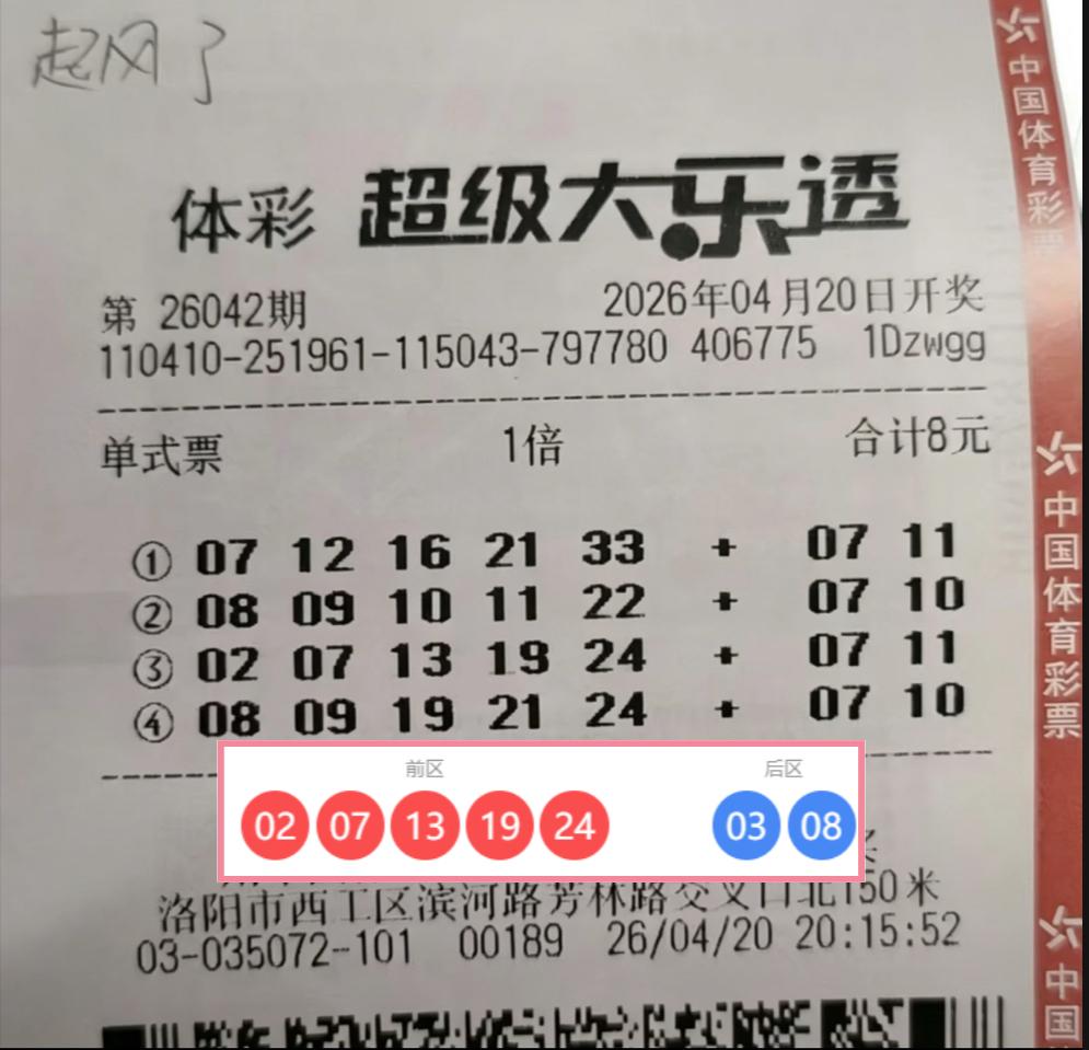 洛阳彩友前区全中憾失大奖，仍收获6666元奖金。

河南洛阳的一位彩友在2604