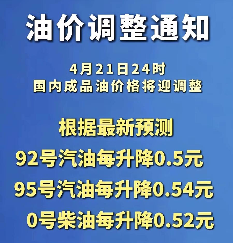 油价终于要降了，降得不少，4、5毛，已经涨了2次，美伊即将谈判，如果谈成了，还得