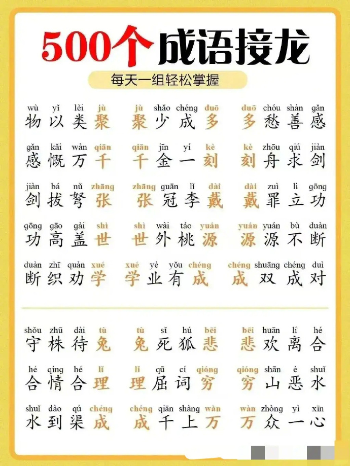 500个成语接龙，陪孩子背起来！ 