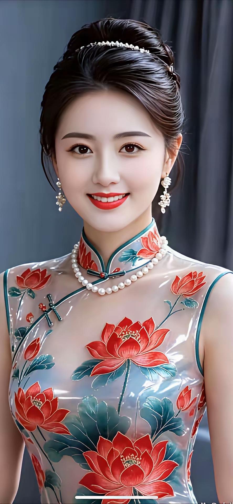 这姑娘穿得真漂亮，像旗袍美人。