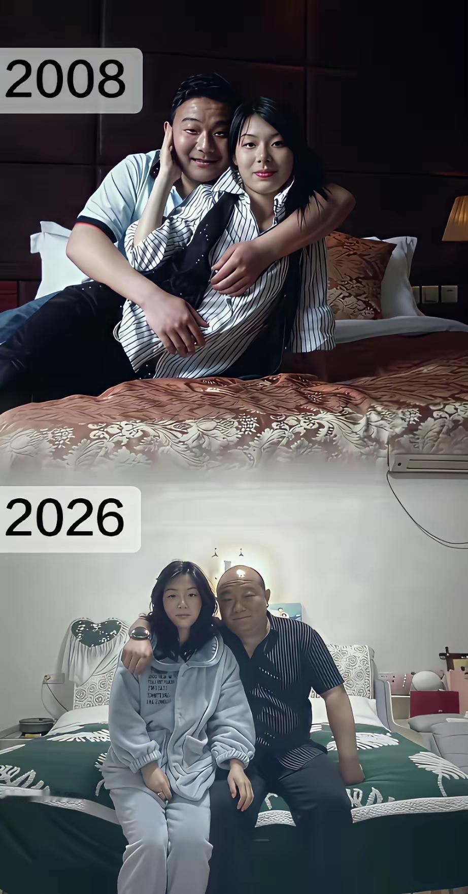 不知道的还以为是父女，女的成了冻龄，而男的直接原地老化。