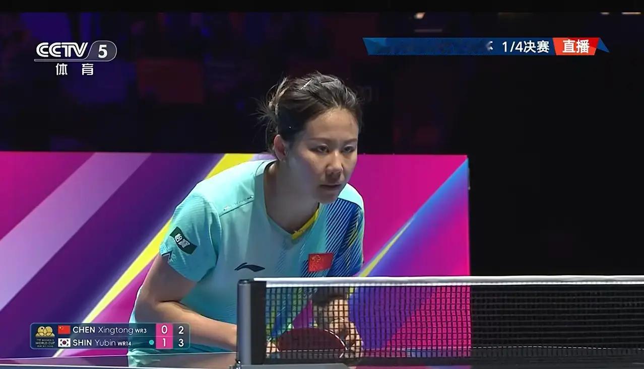 今天看乒乓球世界杯女单八进四陈幸同对申裕斌的比赛，没想到赛场上出现了让人跌破眼镜