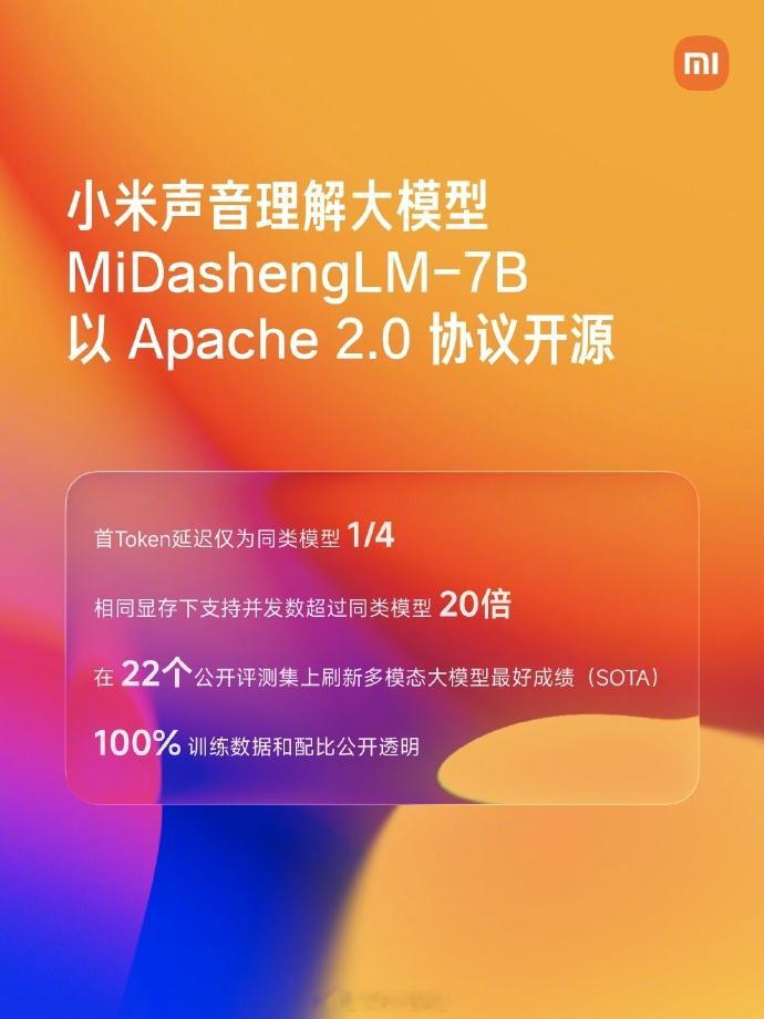 小米自研声音理解大模型 MiDashengLM-7B 以 Apache 2.0 