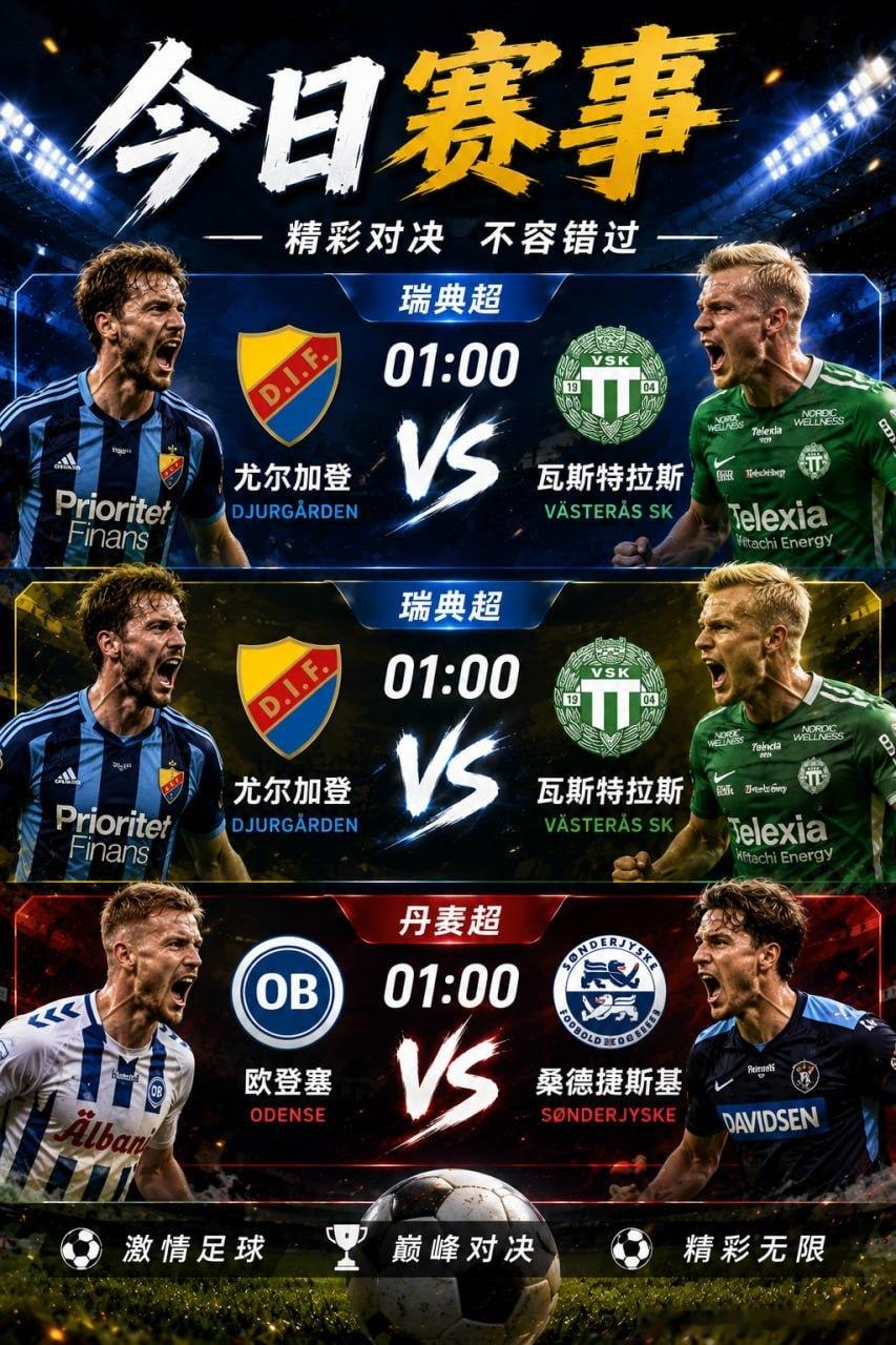 今晚01:00，两场北欧联赛值得关注。🇸🇪 瑞典超尤尔加登 vs 瓦斯特拉斯