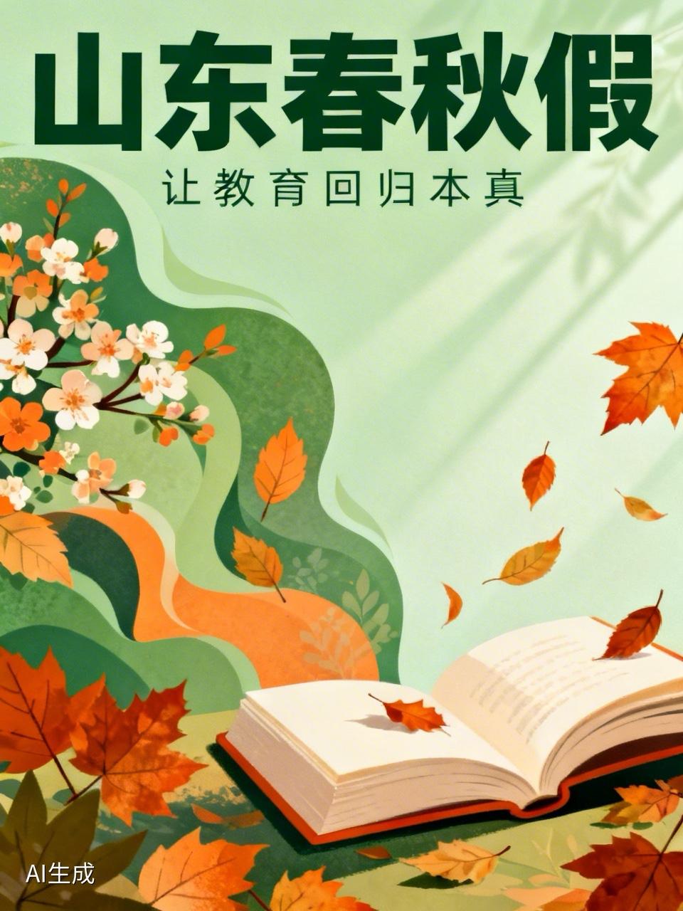 山东中小学要放春秋假了！
每年两次，每次三天，不布置作业，不让补课，主要是让孩子