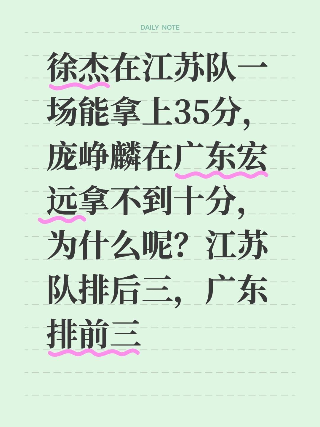 我评论了@壹星体育 的作品：
徐杰在江苏队一场能拿上35分，庞峥麟在广东宏远拿不