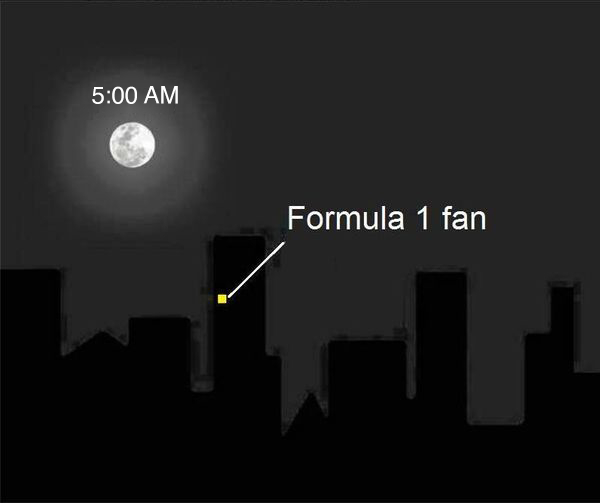 本周末的F1拉斯维加斯大奖赛正赛，欧洲车迷将于早上5点早起看直播，而中国车迷将于