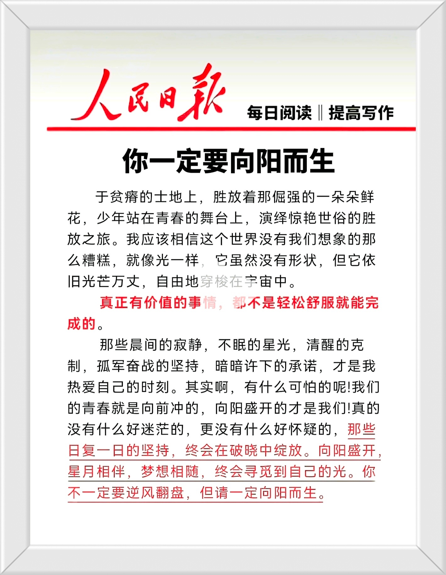 没有什么好迷茫的，更没有什么好怀疑的，那些日复一日的坚持，终会在破晓中绽放。向阳