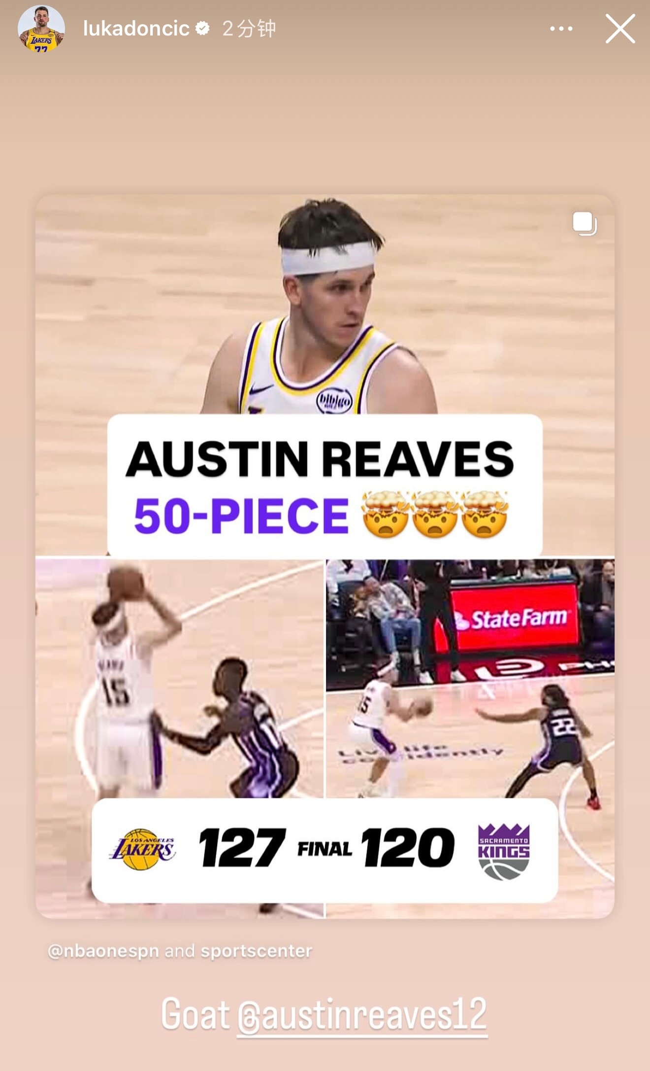 东契奇更新社媒：里夫斯GOAT里夫斯51分  ​​​​