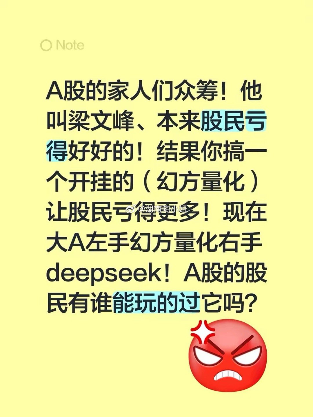 A股的家人们众筹！他叫梁文峰、本来股民亏得好好的！结果你搞一个开挂的（幻方量化）