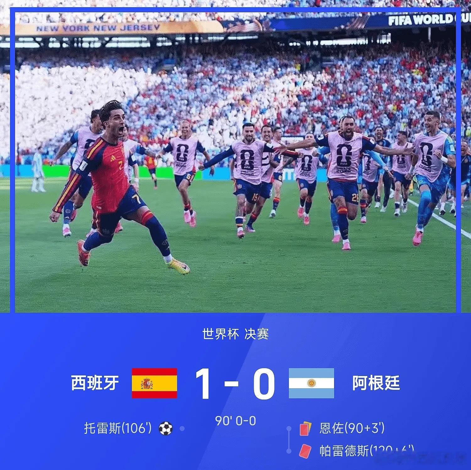 世界杯战报：托雷斯加时制胜，西班牙1-0阿根廷再夺大力神杯西班牙冠军西班牙vs阿