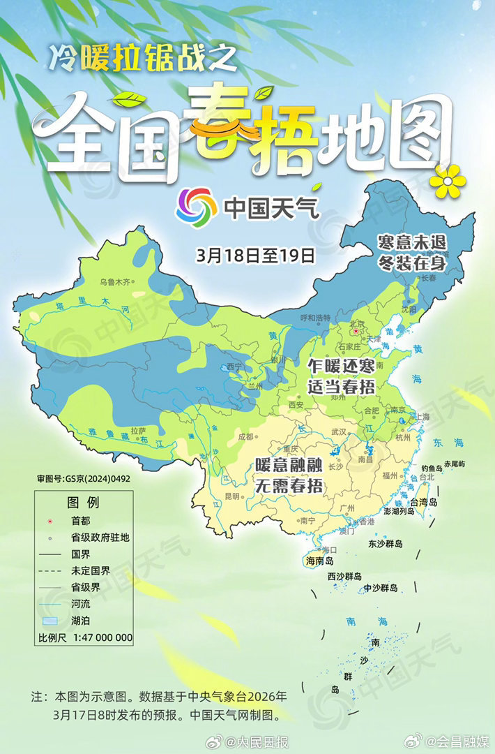 【收好！全国春捂地图上线】眼下，春天正慢慢铺展，气温却反复摇摆。3月18日至19