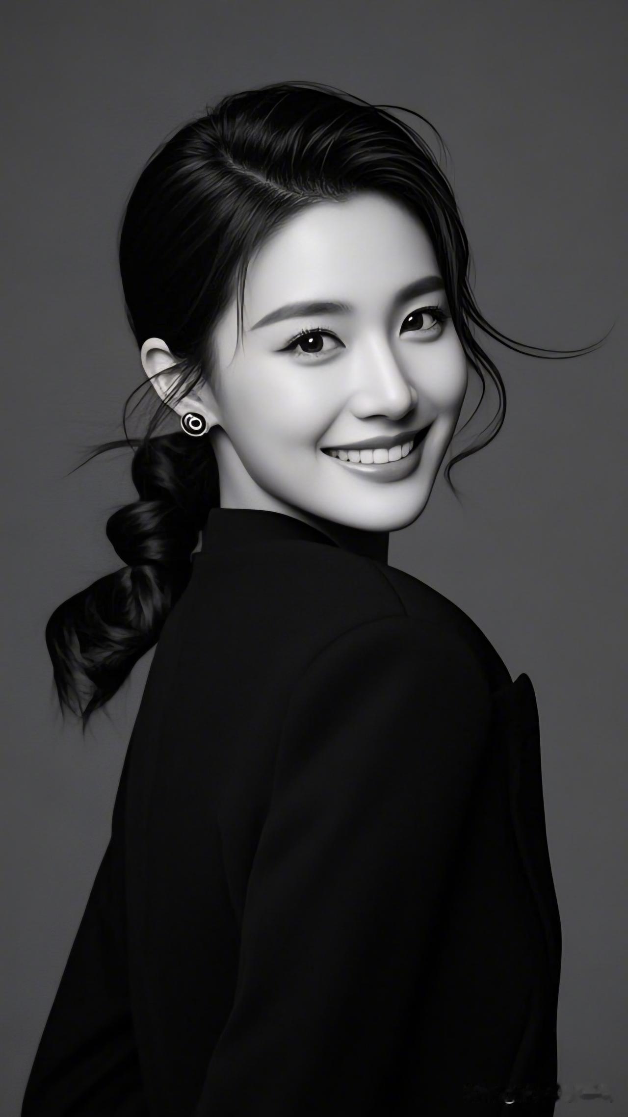 甜美笑容，优雅侧颜，黑发红唇，气质出众。分享唯美画面