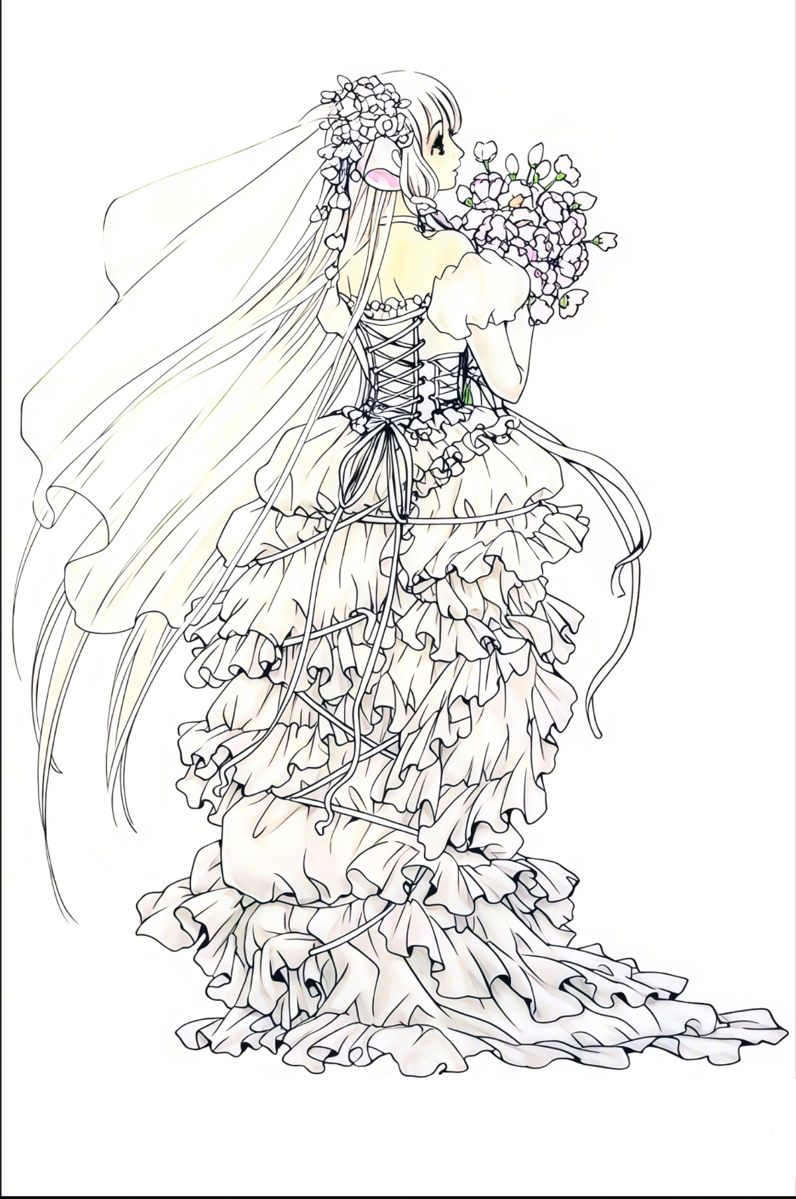 CLAMP早年绝美婚纱原画合集📌模特：小叽×木之本樱一边是人形电脑小叽的华丽宫