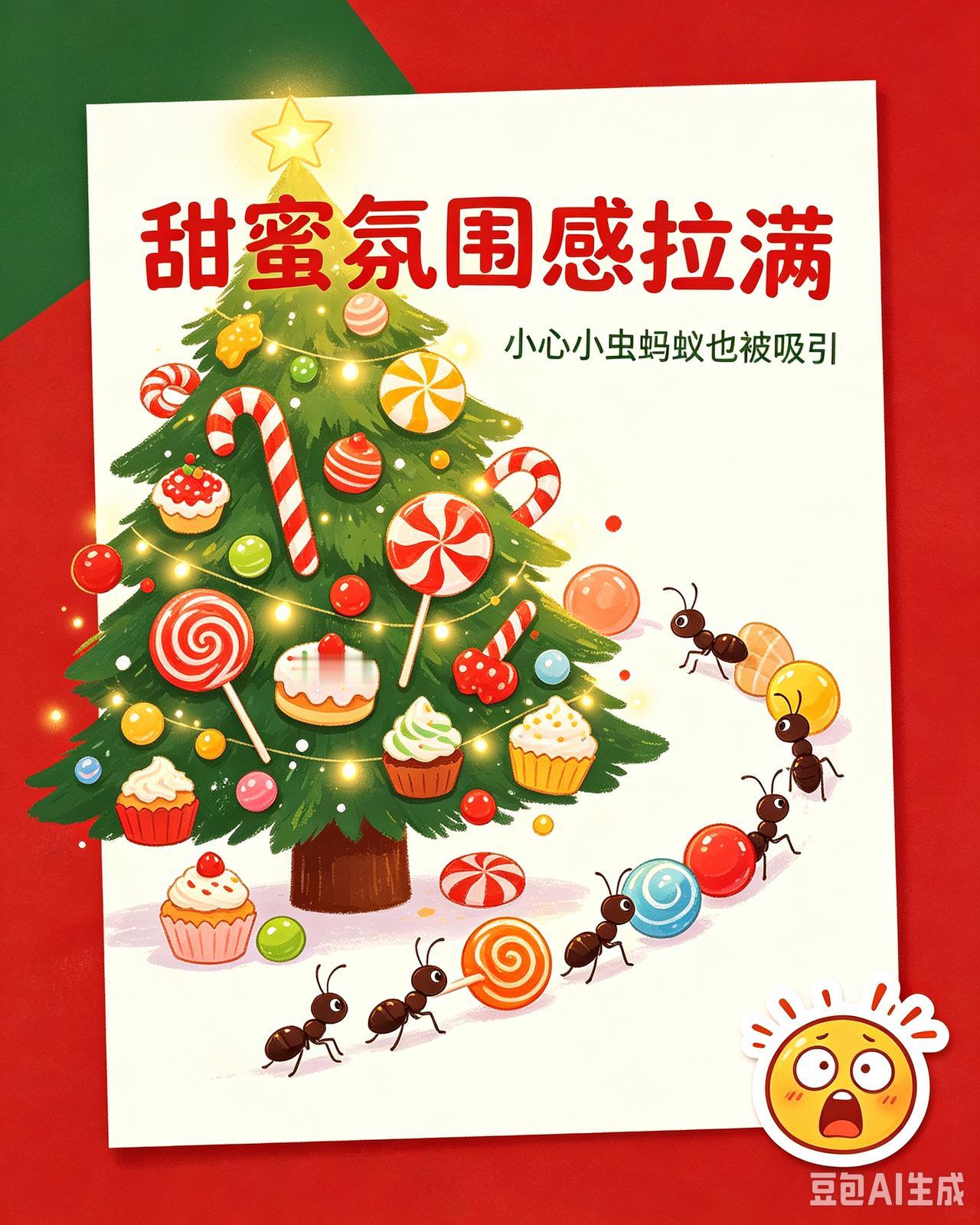 圣诞树上挂满糖果会怎样?
甜蜜氛围感拉满，容易招小虫蚂蚁