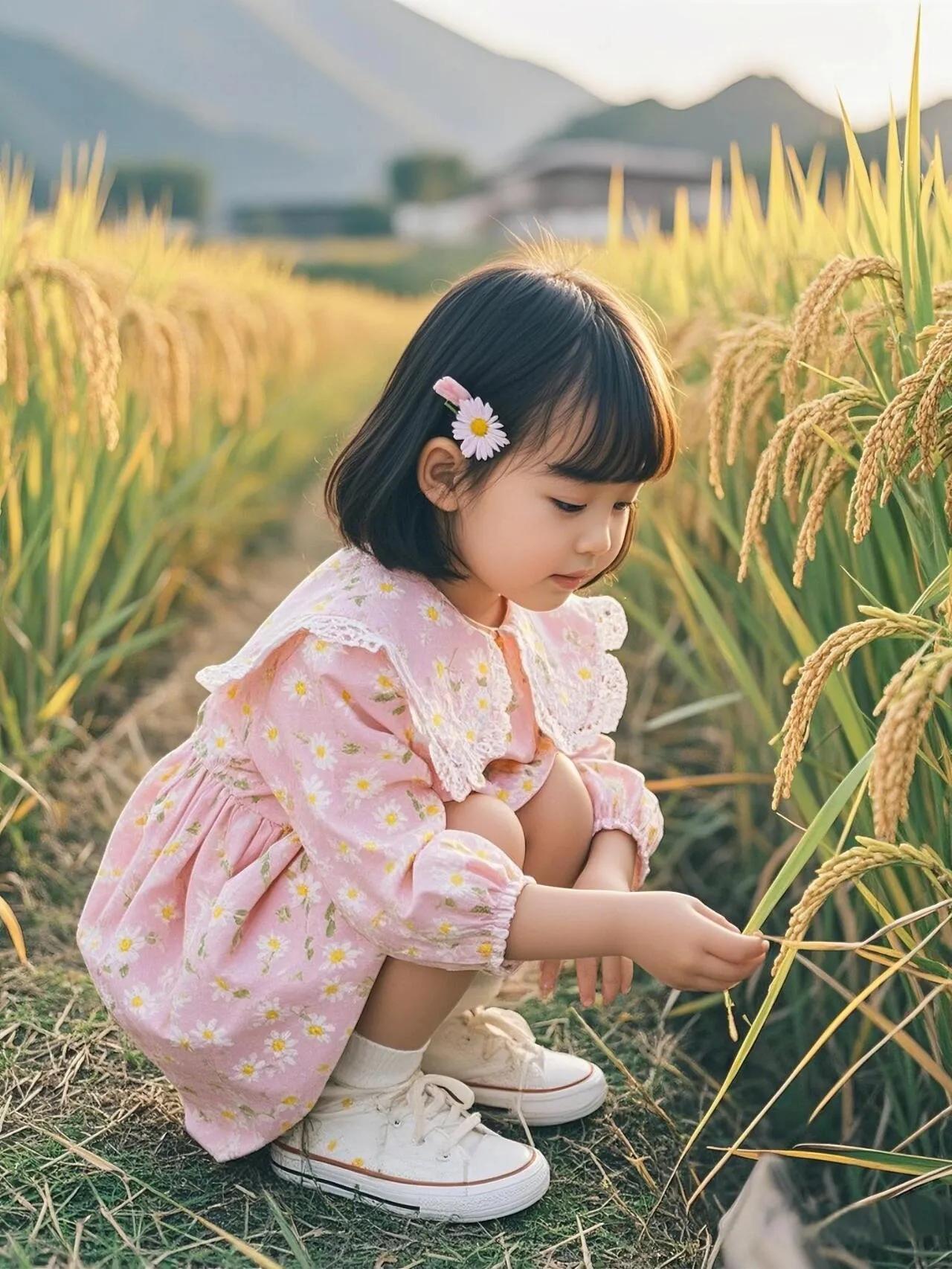 稻花香里#小童笑语#中秋节萌娃写真# 小萝莉萌娃穿搭