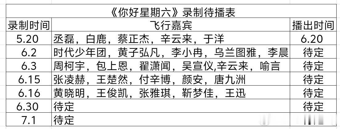 《你好星期六》最新录制待播表你好星期六