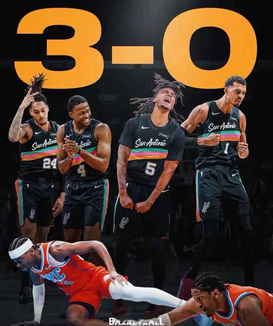 NBA常规赛马刺117-102大胜雷霆，完成本赛季对其三杀并豪取8连胜，创联盟现