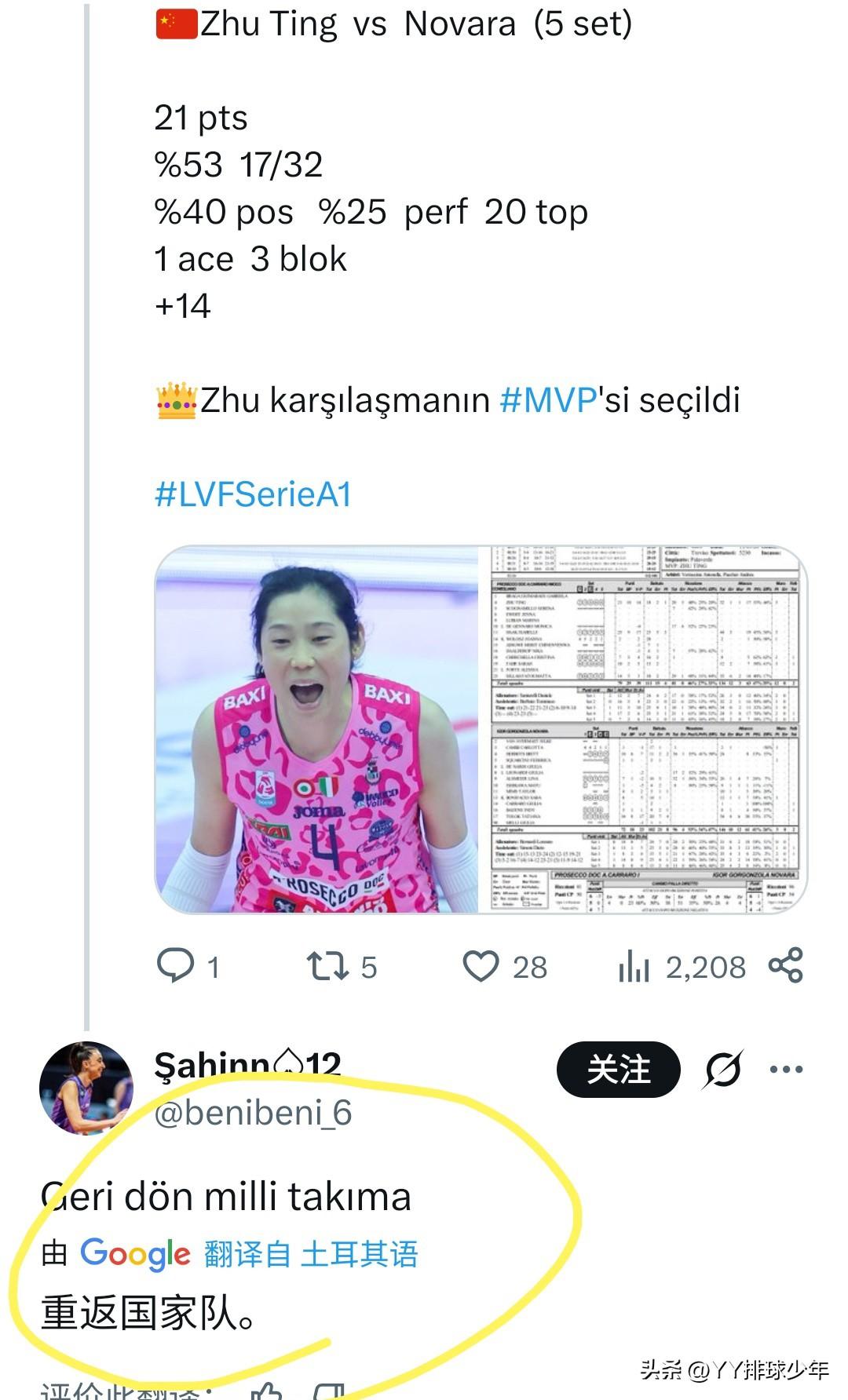 朱婷欧冠赛场的背垫得分有多惊艳?这场意甲女排半决赛首回合的单场MVP，朱婷拿得当