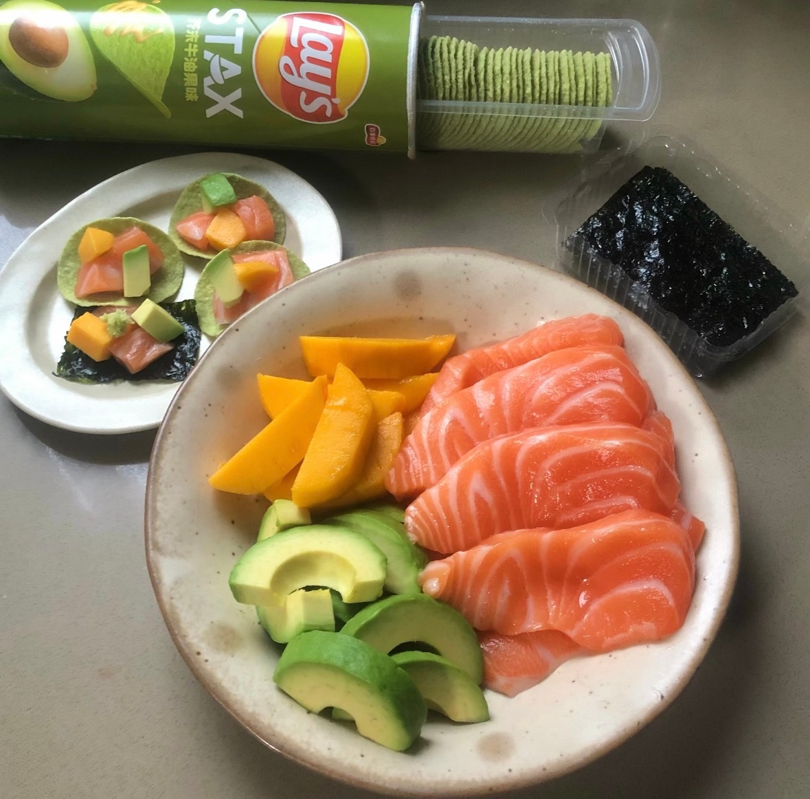 🍣🥑✨🫧三文鱼牛油果薯片塔可🌮 