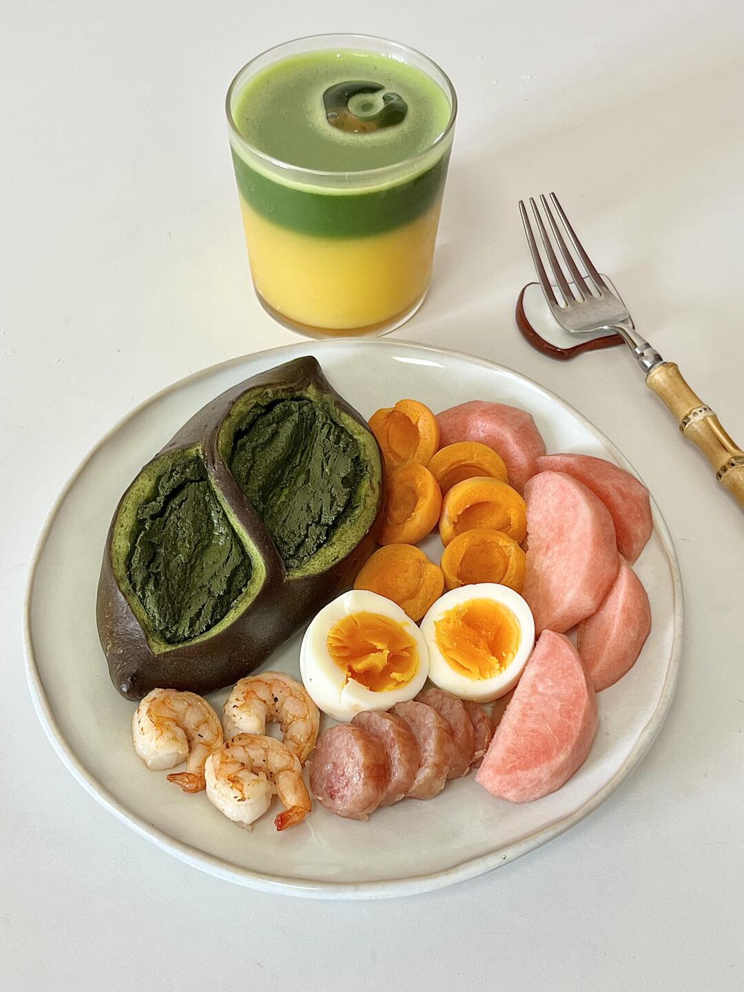 元气早餐|抹茶碱水💚糯米肠🌭香橙冰抹茶🍵