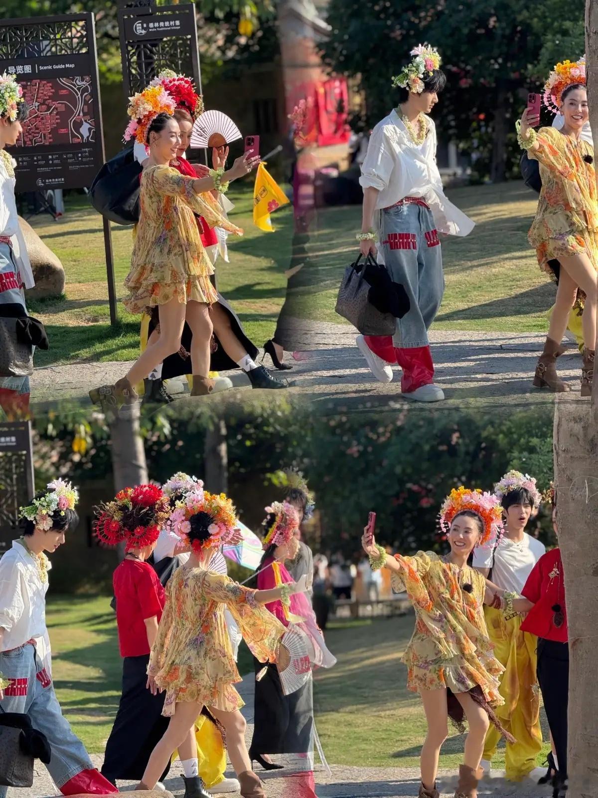 泉州遇见《一路繁花》节目组！张柏芝的簪花造型太美了，生图又美又瘦，一跳裙子很好看
