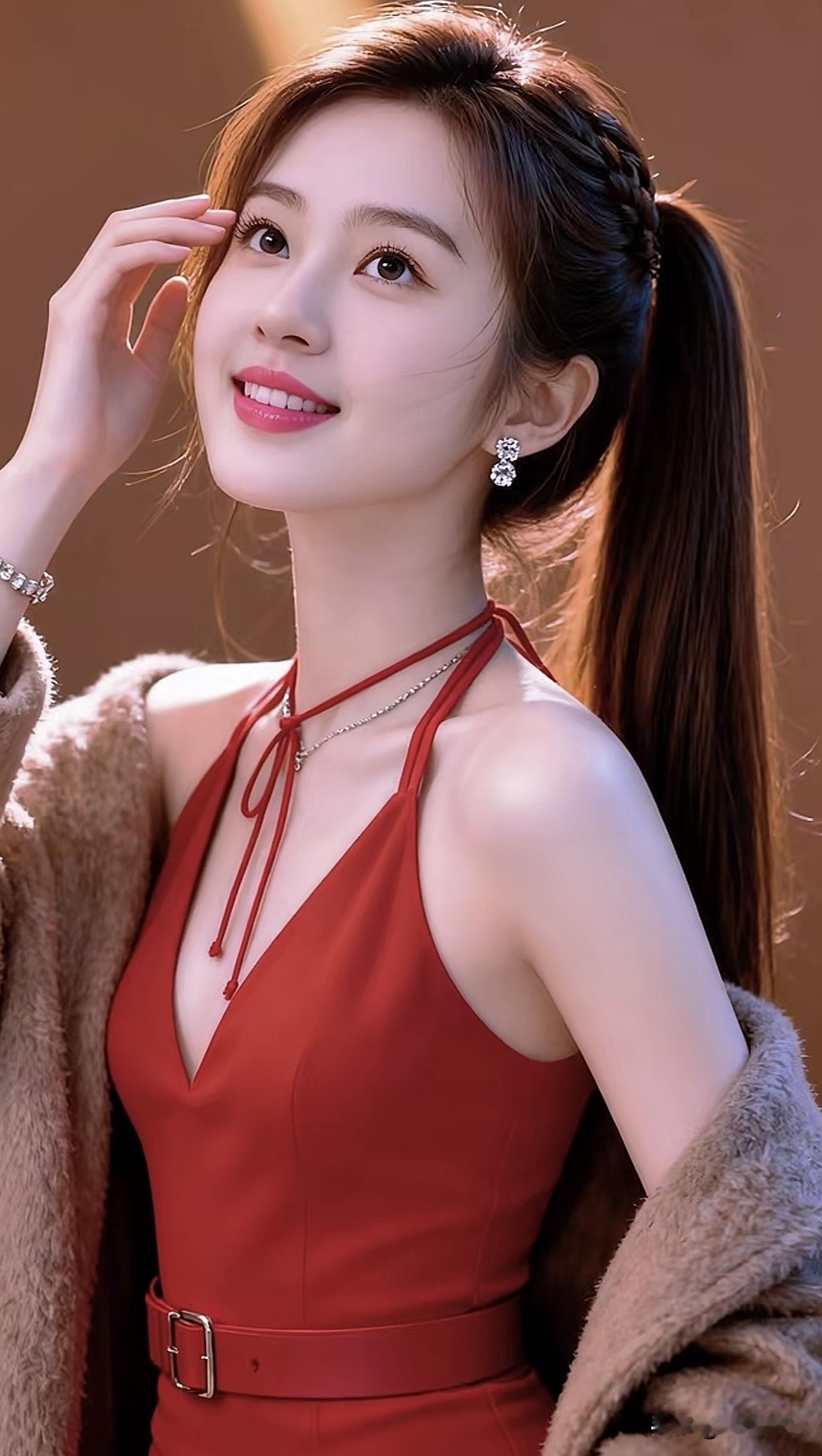 甜美少女心爆棚的红色连衣裙，搭配毛绒外套，温柔动人！💖👗💄红色连衣裙配饰 