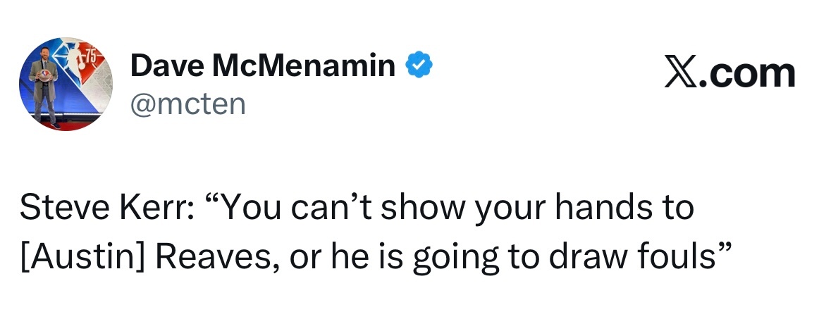 科尔表示：“你不能对着里夫斯抬手，否则他就会造到犯规。” 