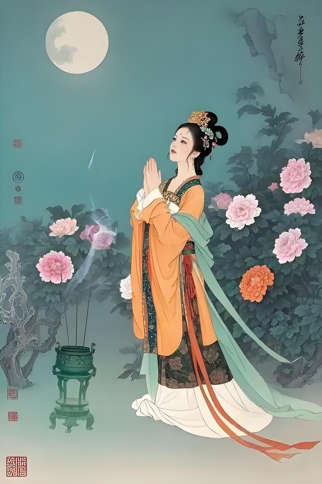 貂蝉拜月除奸臣，
妲己迷君祸殃民，
则天武皇掌朝政，
………？

上联：上下五千