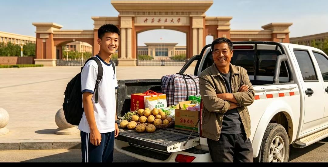 这位家长太聪明了，送孩子到新疆上大学，顺便带了几百斤家里滞销的土豆捐赠给学校食堂
