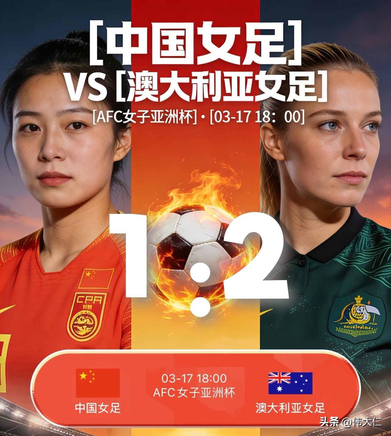 2026 年女足亚洲杯半决赛中以 1 比 2 惜败东道主澳大利亚队，遗憾止步四强