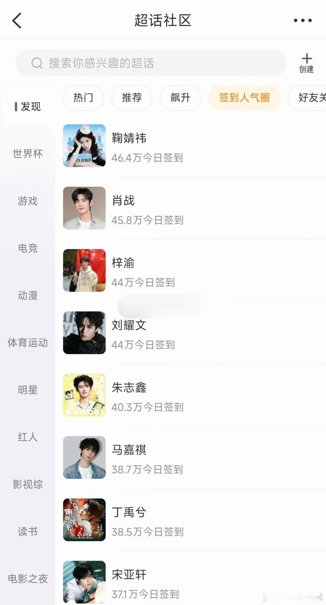 浪出的明星超话签到人气圈TOP5:鞠婧祎、肖战、梓渝、刘耀文、朱志鑫你为谁签到