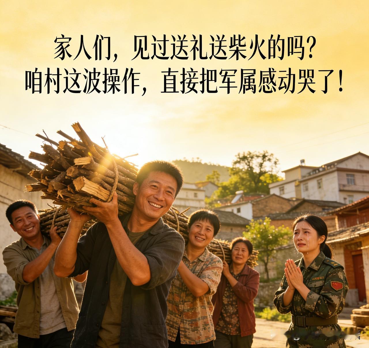 全村挑柴看望军属！这阵仗，比送啥都让人暖心！
“家人们，见过送柴火当礼物的吗？咱