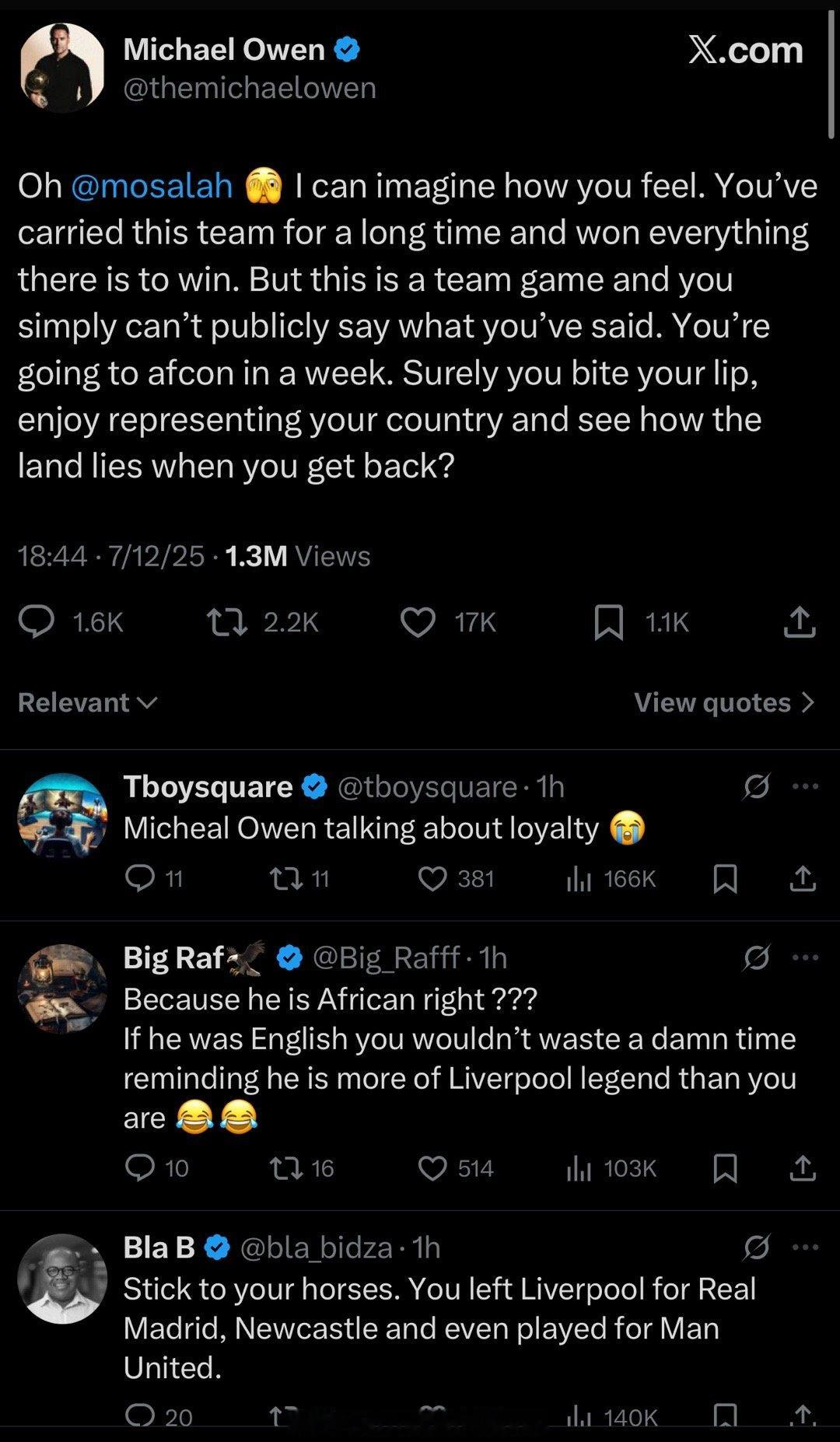 欧文跟萨拉赫谈“忠诚”欧文发推：可以想象得到你作何感受，你已经扛着这支球队很久了