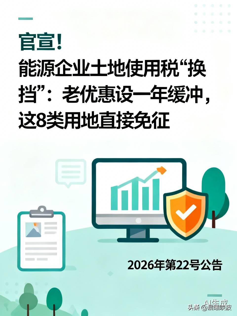 官宣！能源企业土地使用税“换挡”：老优惠设一年缓冲，这8类用地直接免征

  能
