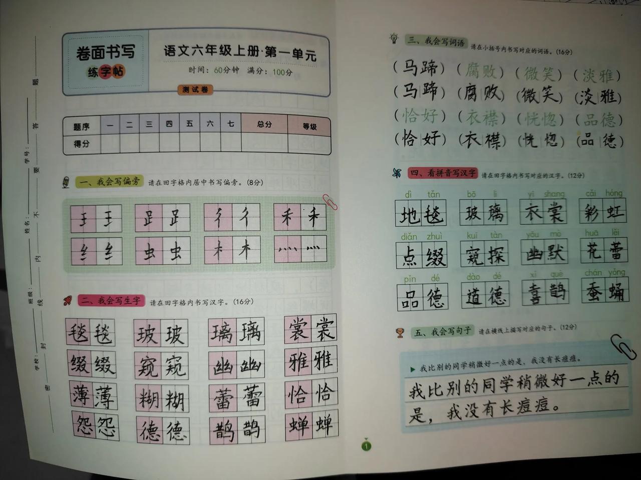 首先大家看到的是一本练字书，一本测试卷。


赏心悦目的字谁看了都喜欢，只不过这