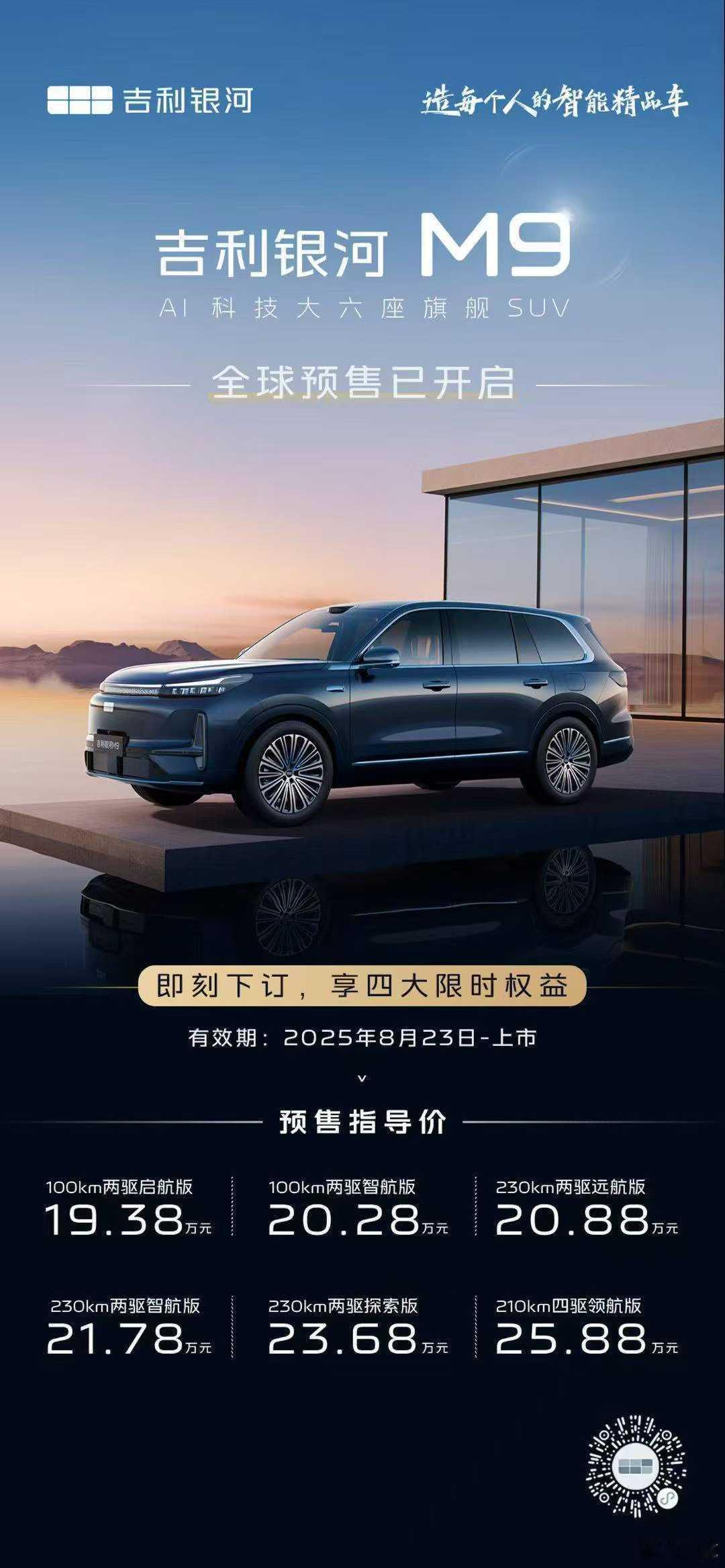 本以为预售应该矜持一些，先2XXX起，没想到直接就19.38万起步了。吉利银河M
